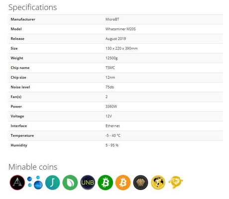 Mineiro 75db P21 de Microbt Whatsminer M21s 56t BTC Asic